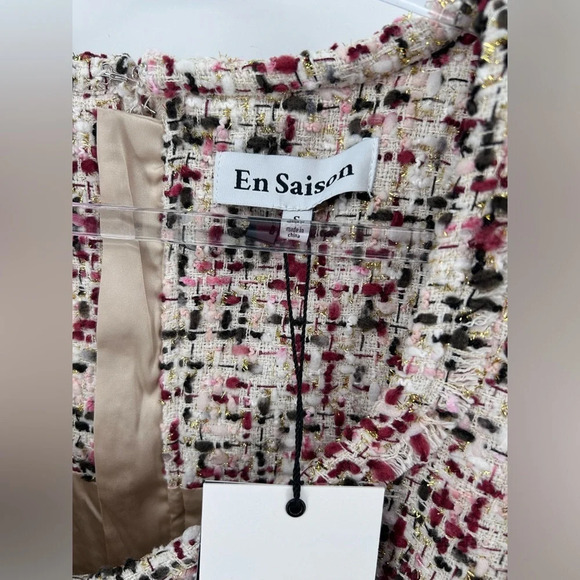 NWT En Saison Everleigh Midi Tweed Dress Beige Burgundy Size S - Picture 5 of 13